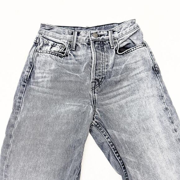 GRLFRND Mica Button Fly Black Smoke Charcoal Denim Jean Straight Raw Hem Size 24 - Picture 6 of 9